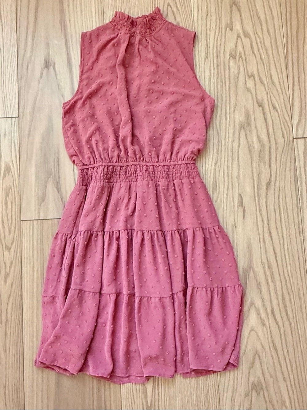 Sweet Wanderer Dusty Rose Ruffle Neck Textured Mini Dress